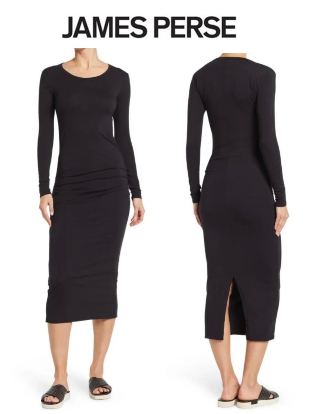 James Perse Ruched Long Sleeve Midi Dress